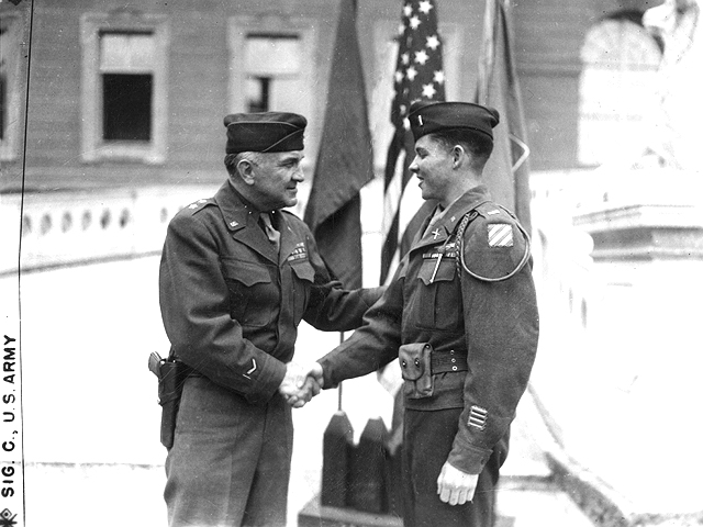 General O'Daniel and Audie Murphy - Salzburg 1945 - U.S. 3rd Infantry Division Photography WWII